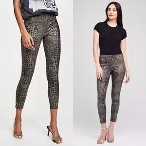 L'AGENCE Crocodile Print Ankle Pants in Black and Gray